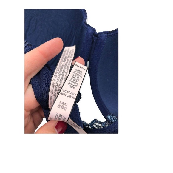 Victorias Secret Bra 34DD Drk Blue Light Blue Lace Push Up Soft Padded 34 DD - Picture 5 of 6